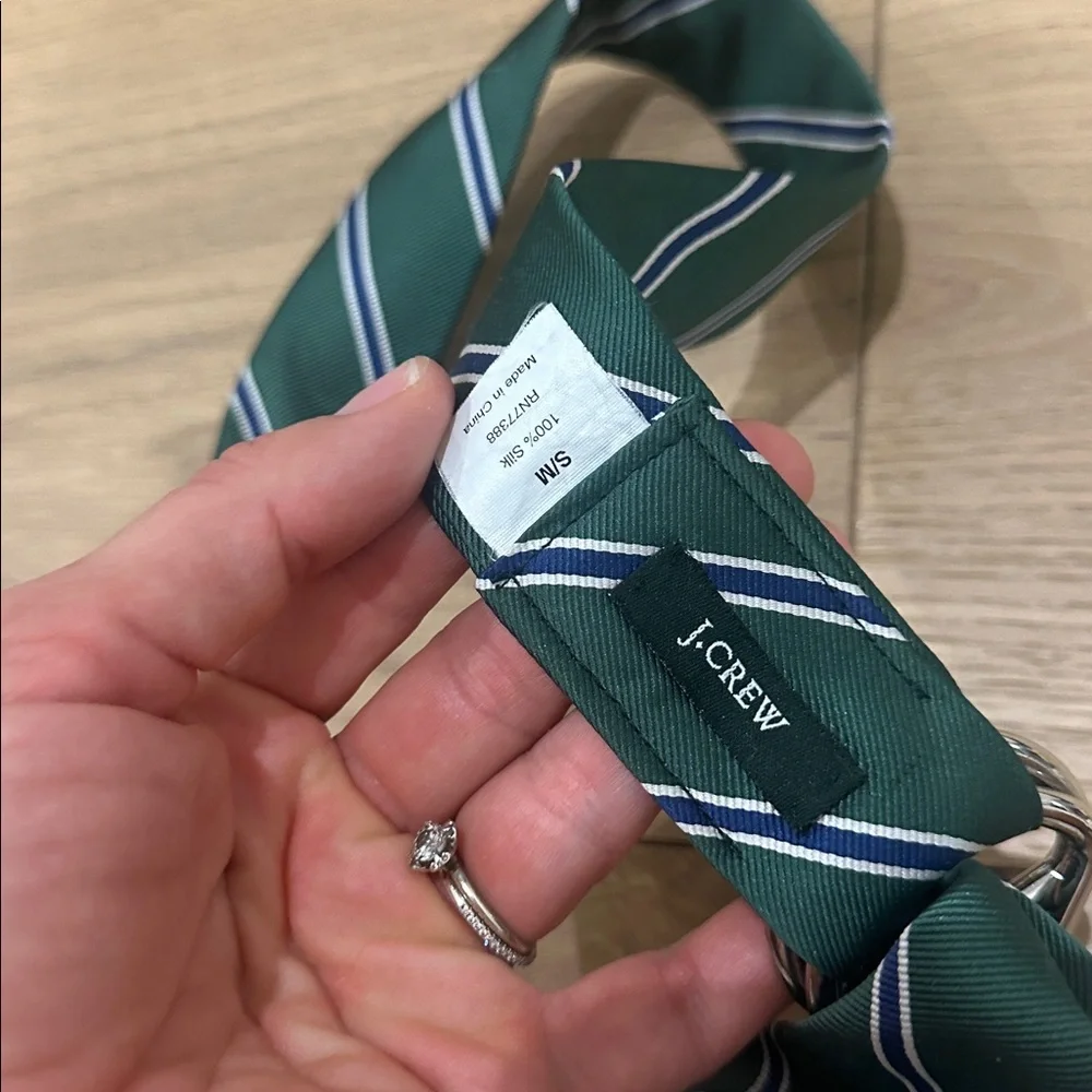 J crew Green Striped belt 100% silk